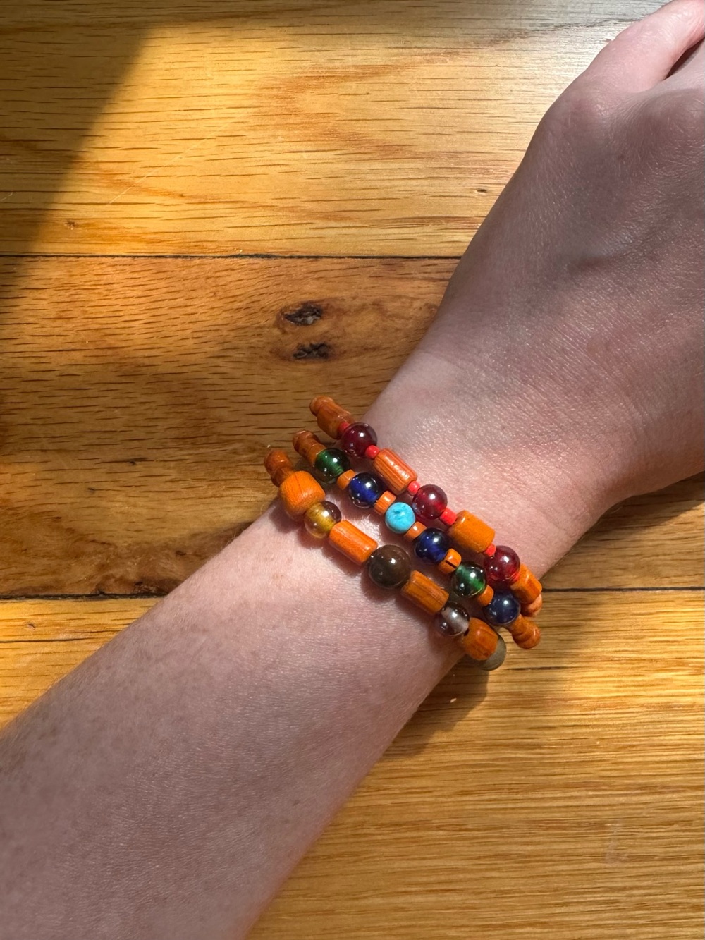 Multicolor and Orange Beaded Stretch Bracelet Set